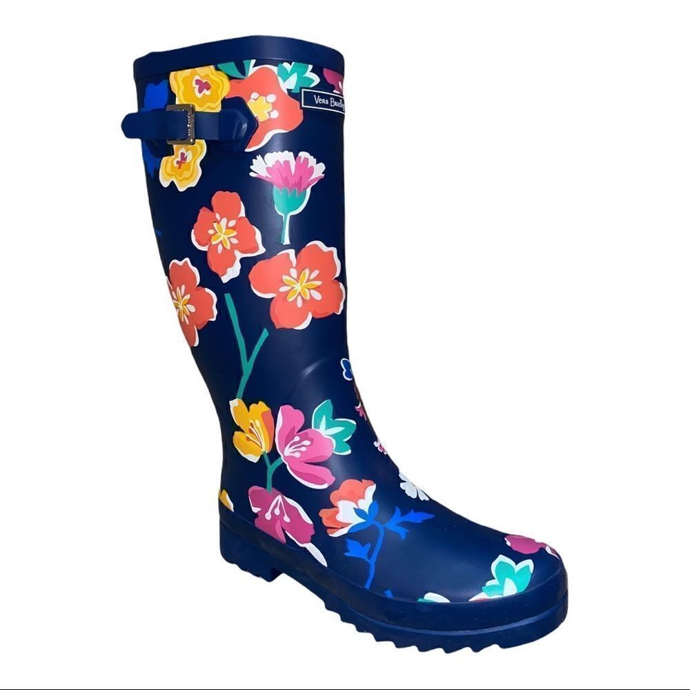 Vera Bradley Blue Multicolor Santiago Floral Rain Boots Women's Size 7 New - Picture 2 of 9